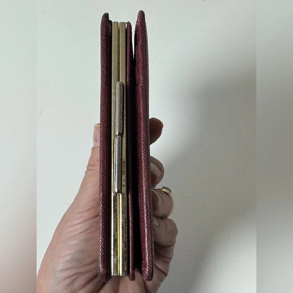 Burberry Women’s Classic Nova Check Burgundy Bi Fold Wallet With Gold Clasp